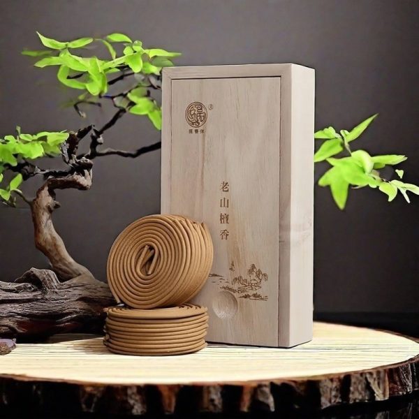 Premium Chinese Natural Fragrant Sandalwood Coiled Incense with Wooden Box